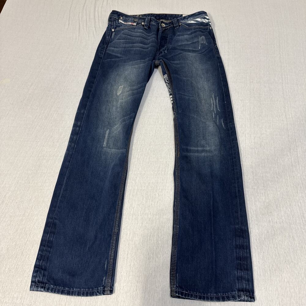 Diesel Viker-AD x Adidas Mens Jeans 33x33 Straight Leg Distressed Whiskering